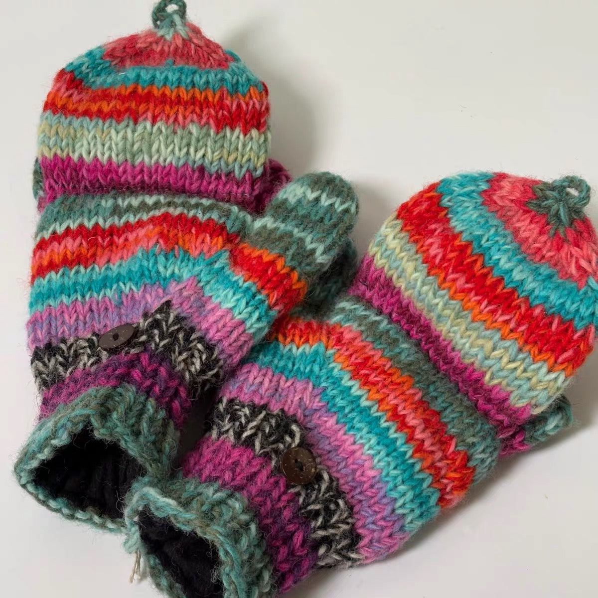 Hand Knit Wool Mittens & Gloves – Fleece Lined, One of a Kind, Handmade in Nepal