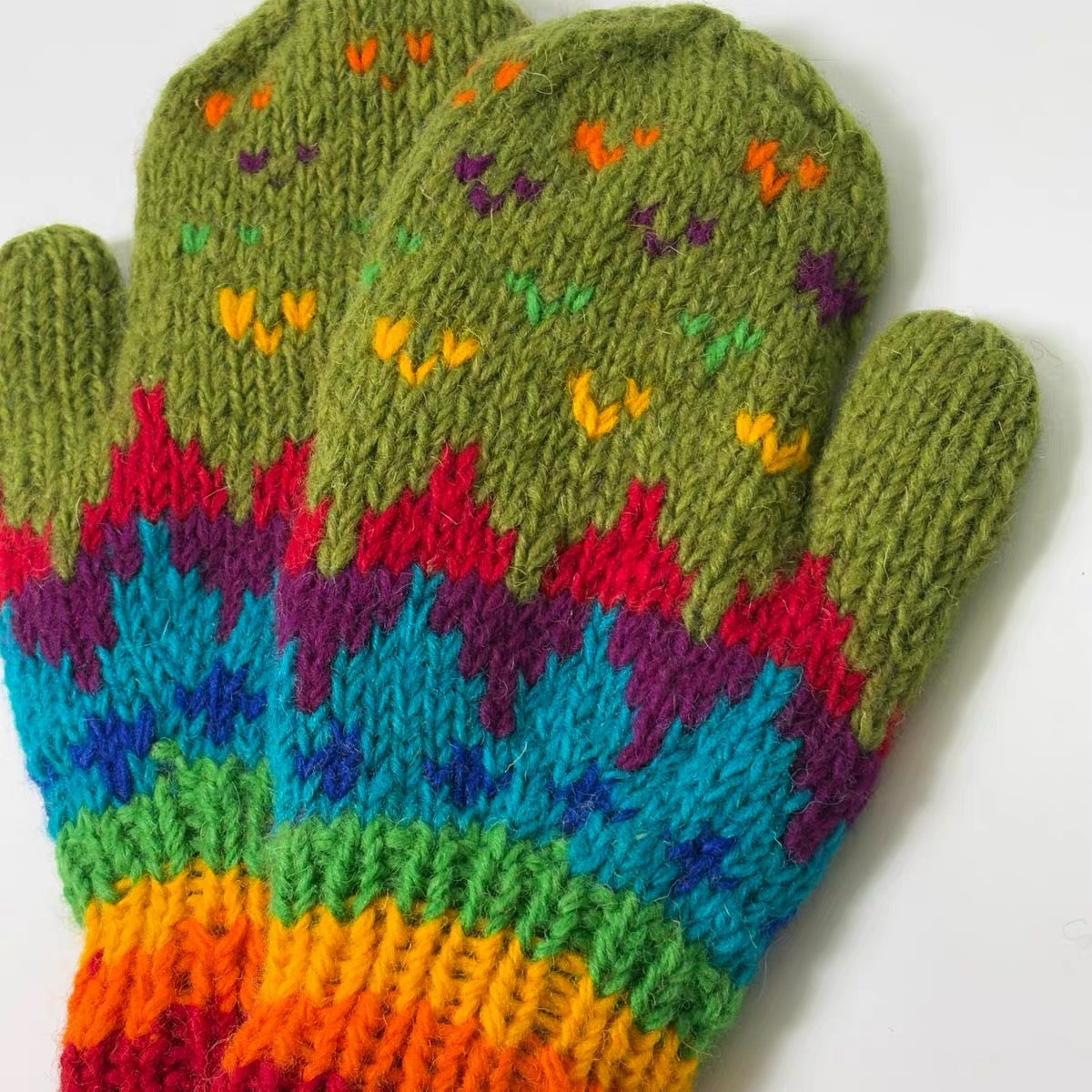 Hand Knit Wool Mittens – Fleece Lined, One of a Kind, Handmade in Nepal