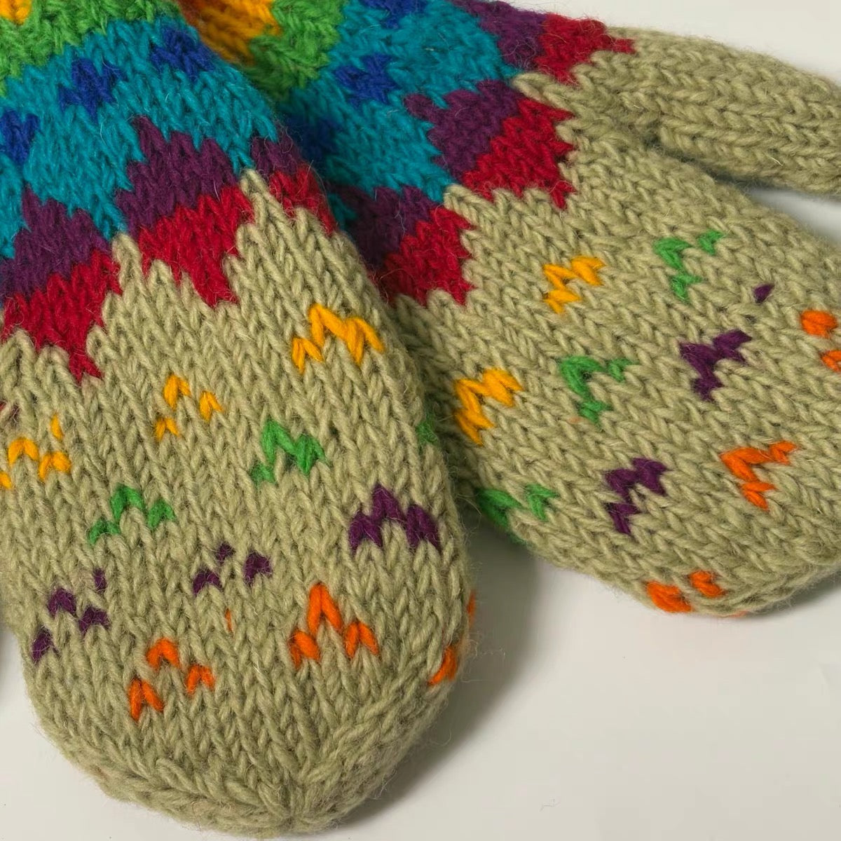 Hand Knit Wool Mittens – Fleece Lined, One of a Kind, Handmade in Nepal