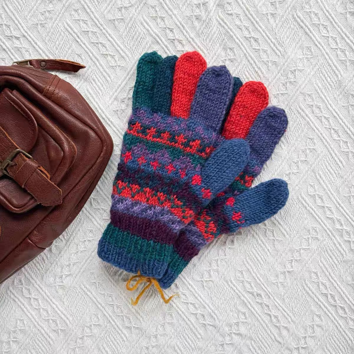 Hand Knit Wool Gloves – Nordic Folk Pattern | One of a Kind | Made in Nepal