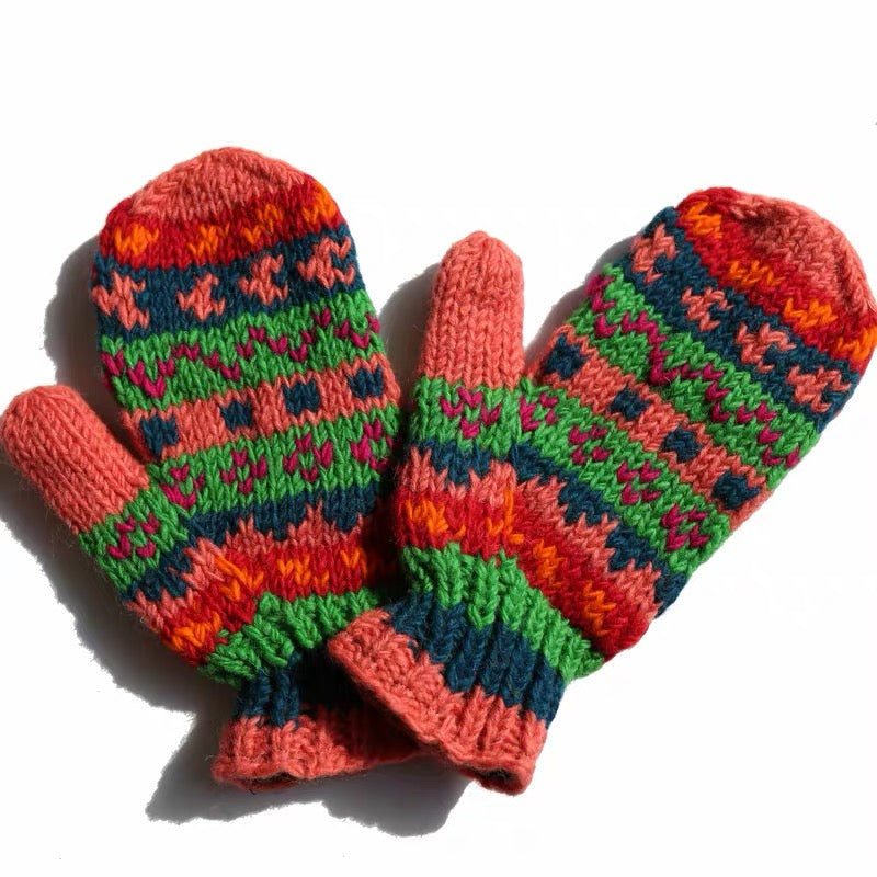Hand Knit Wool Mittens – Fleece Lined, One of a Kind, Handmade in Nepal