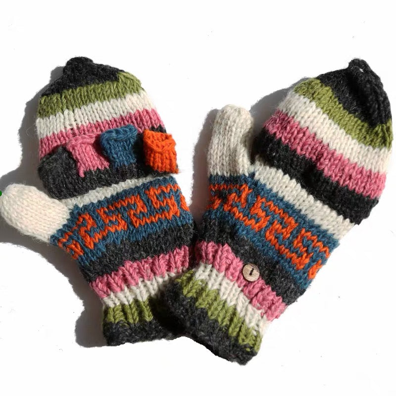 Hand Knit Wool Mittens & Gloves – Fleece Lined, One of a Kind, Handmade in Nepal