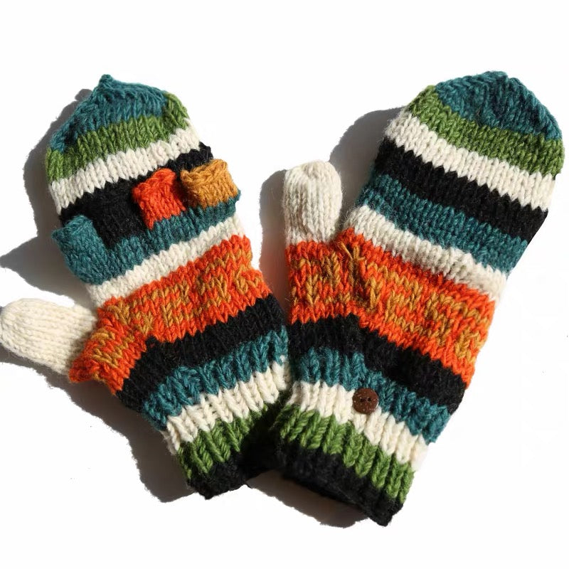 Hand Knit Wool Mittens & Gloves – Fleece Lined, One of a Kind, Handmade in Nepal