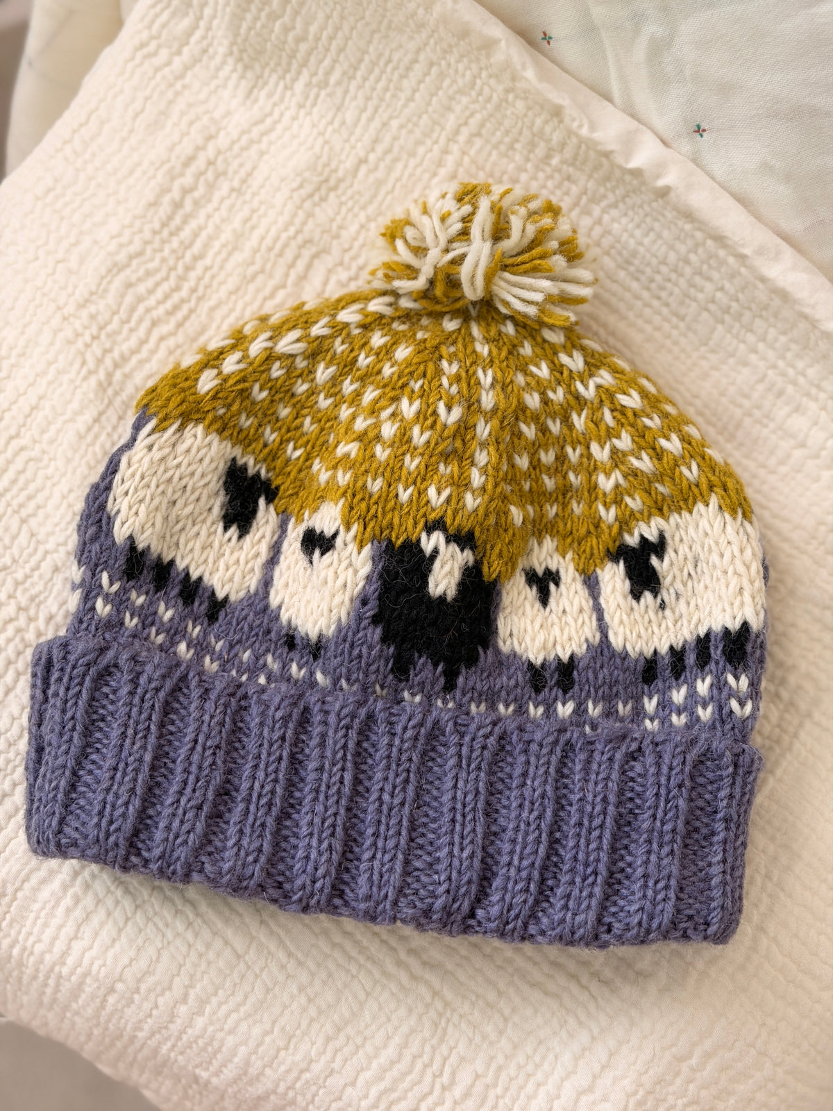 Hand Knit Wool Sheep Hat | Nepal Wool Beanie with Pom Pom | Colorful Winter Hat | Fair Isle Style Beanie | Handmade in Nepal