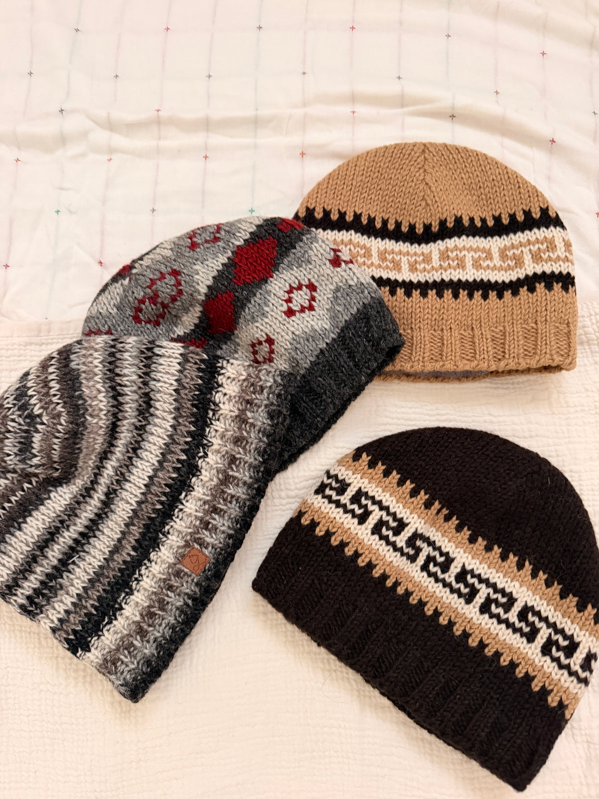 Hand Knit Wool Beanie | Unisex Nepal Wool Hat | Fair Isle Winter Hat | Warm Knit Beanie | Handmade in Nepal