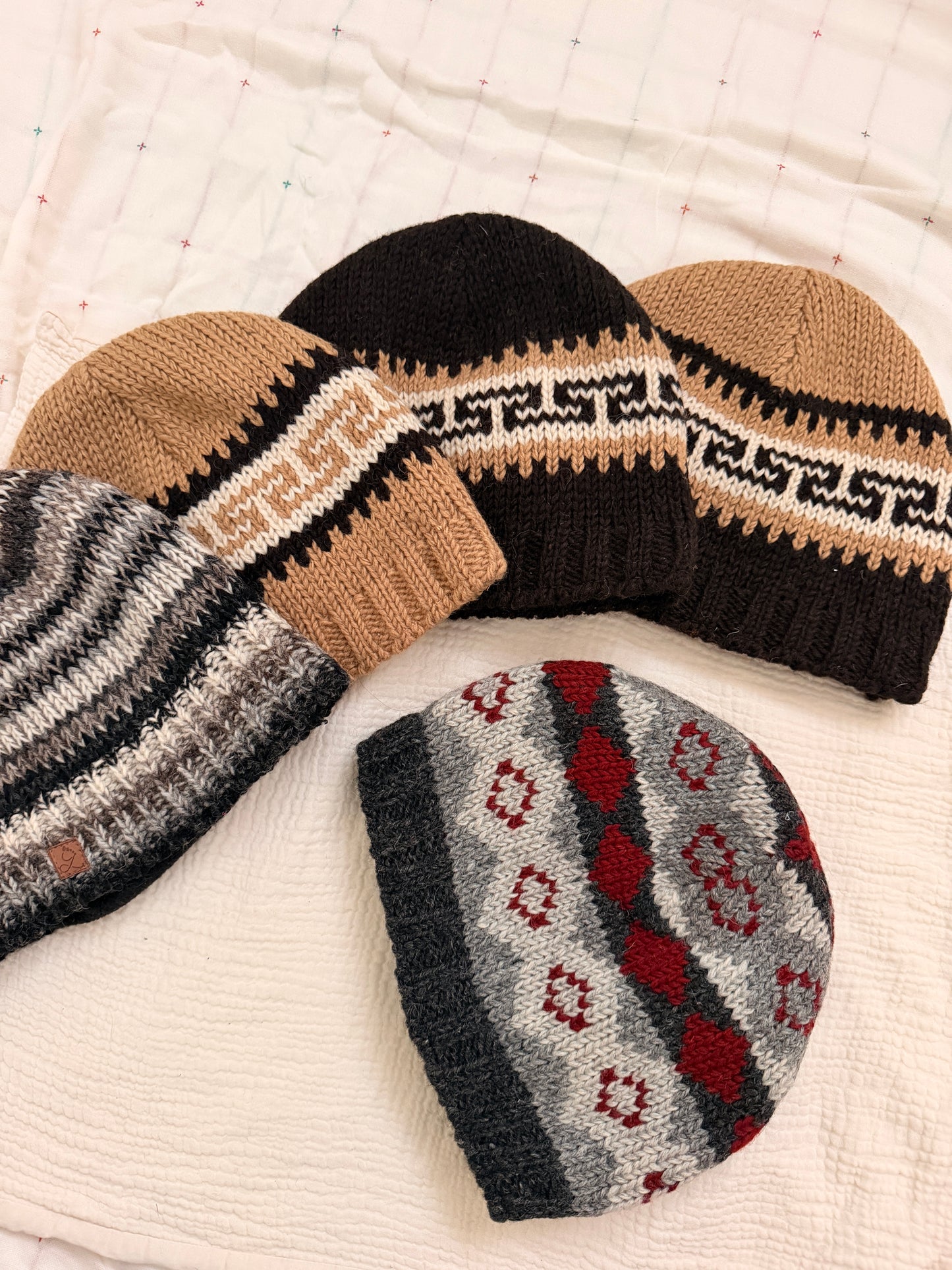 Hand Knit Wool Beanie | Unisex Nepal Wool Hat | Fair Isle Winter Hat | Warm Knit Beanie | Handmade in Nepal