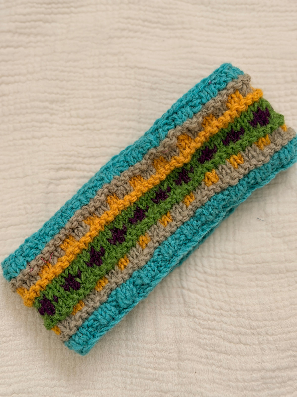 Hand Knit Wool Ear Warmer Headband – Fleece Lined, One of a Kind, Handmade in Nepal