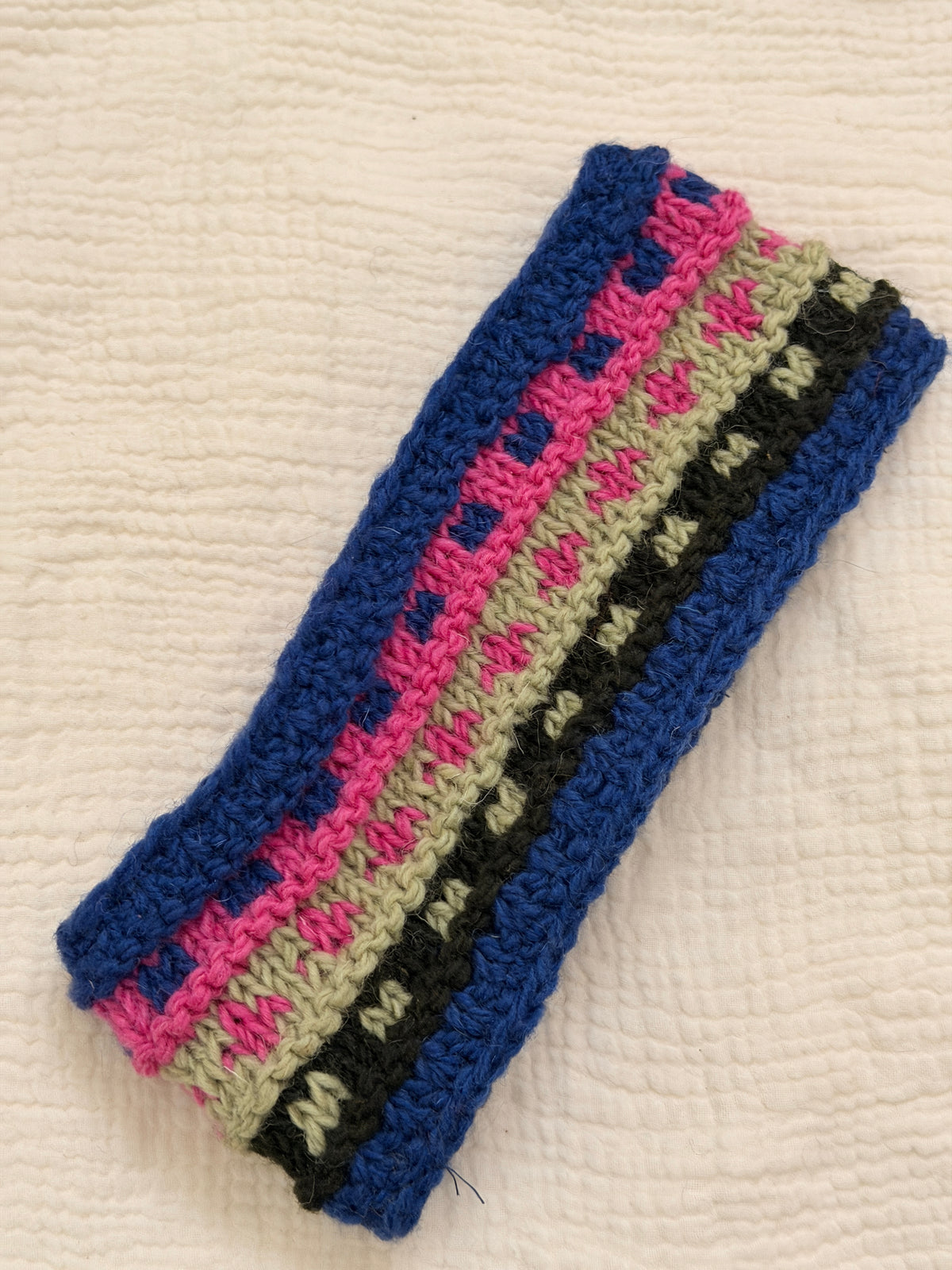Hand Knit Wool Ear Warmer Headband – Fleece Lined, One of a Kind, Handmade in Nepal