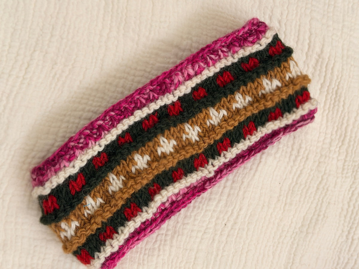 Hand Knit Wool Ear Warmer Headband – Fleece Lined, One of a Kind, Handmade in Nepal