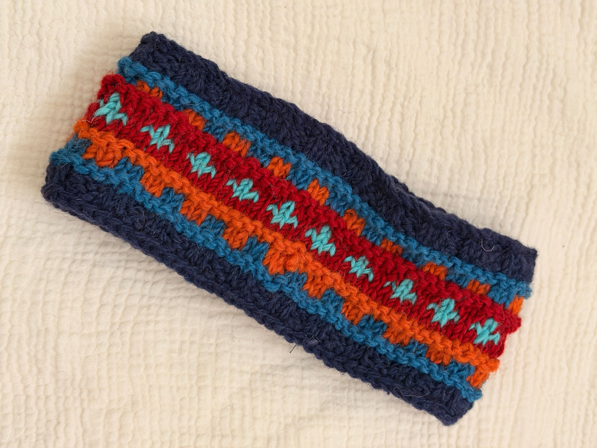 Hand Knit Wool Ear Warmer Headband – Fleece Lined, One of a Kind, Handmade in Nepal