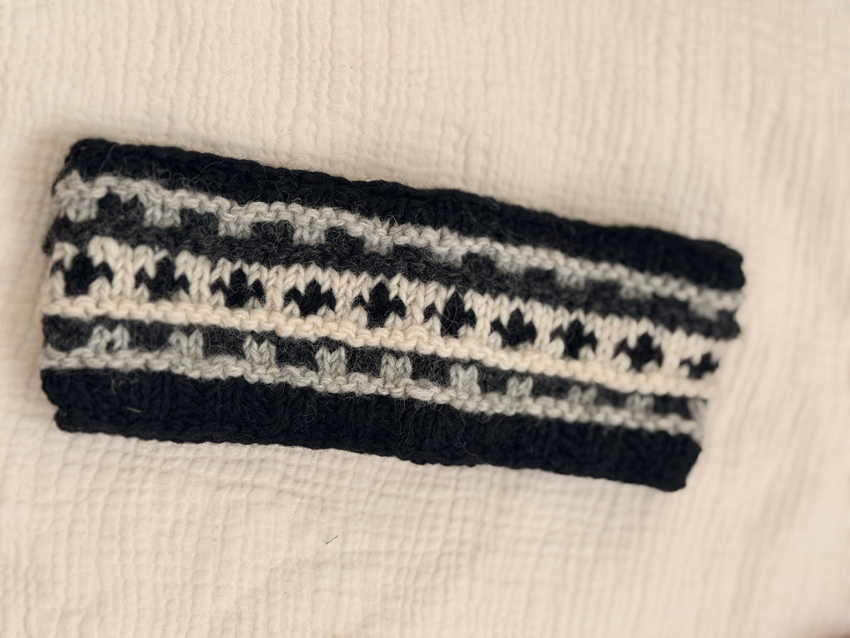 Hand Knit Wool Ear Warmer Headband – Fleece Lined, One of a Kind, Handmade in Nepal