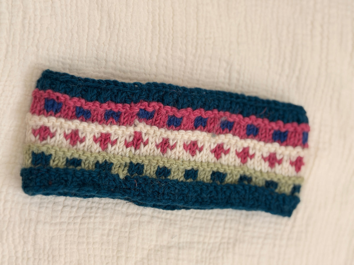 Hand Knit Wool Ear Warmer Headband – Fleece Lined, One of a Kind, Handmade in Nepal