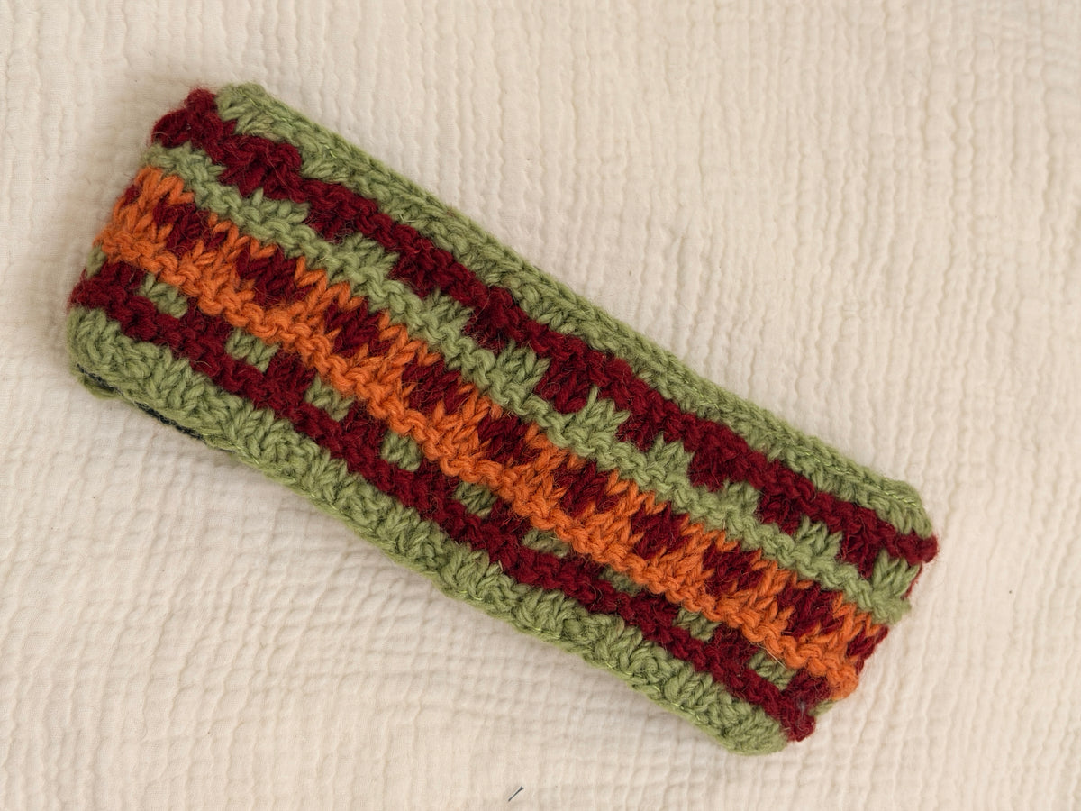 Hand Knit Wool Ear Warmer Headband – Fleece Lined, One of a Kind, Handmade in Nepal