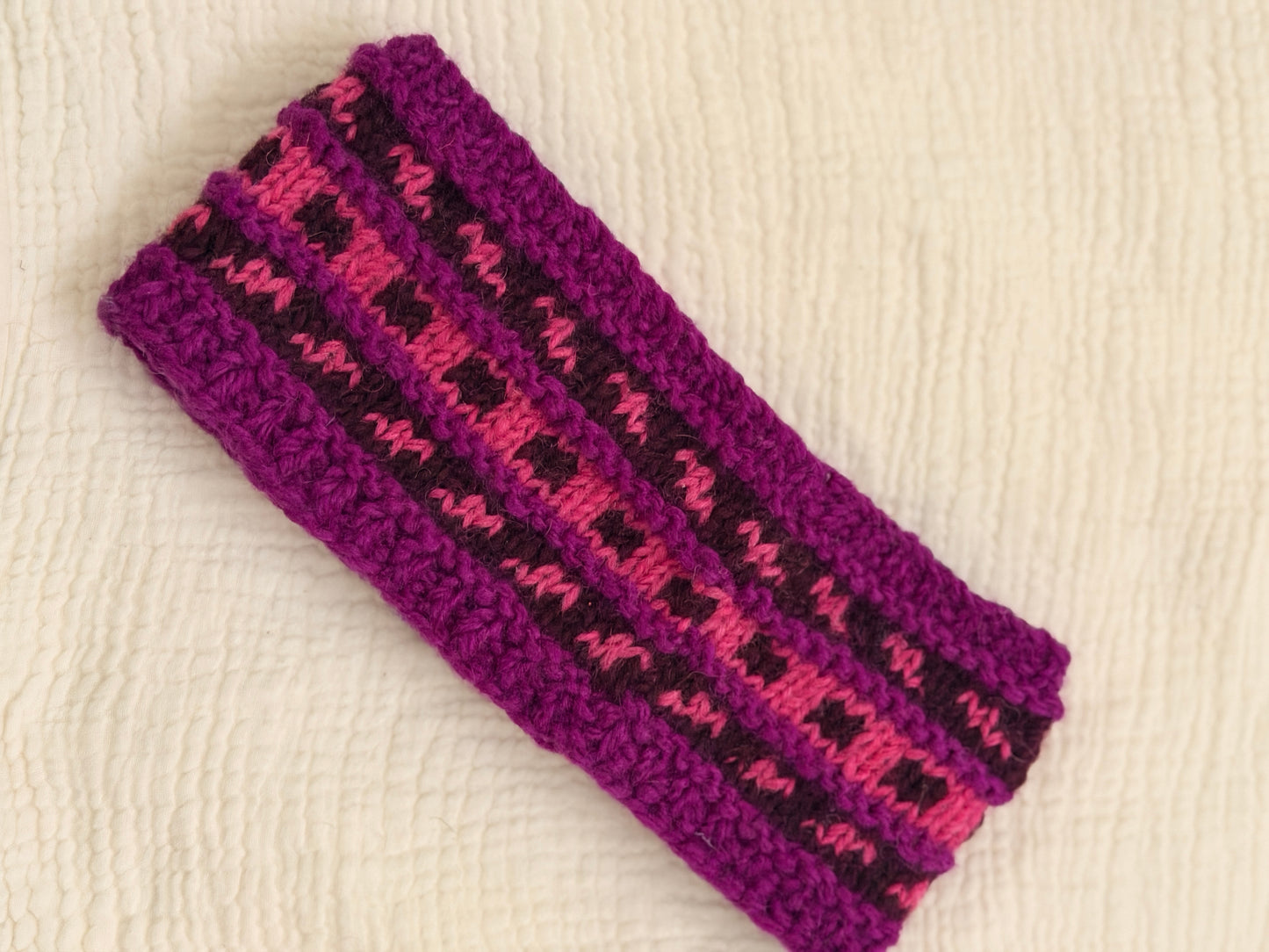 Hand Knit Wool Headband, Fleece Lined Ear Warmer, Colorful Winter Headband, Made in Nepal