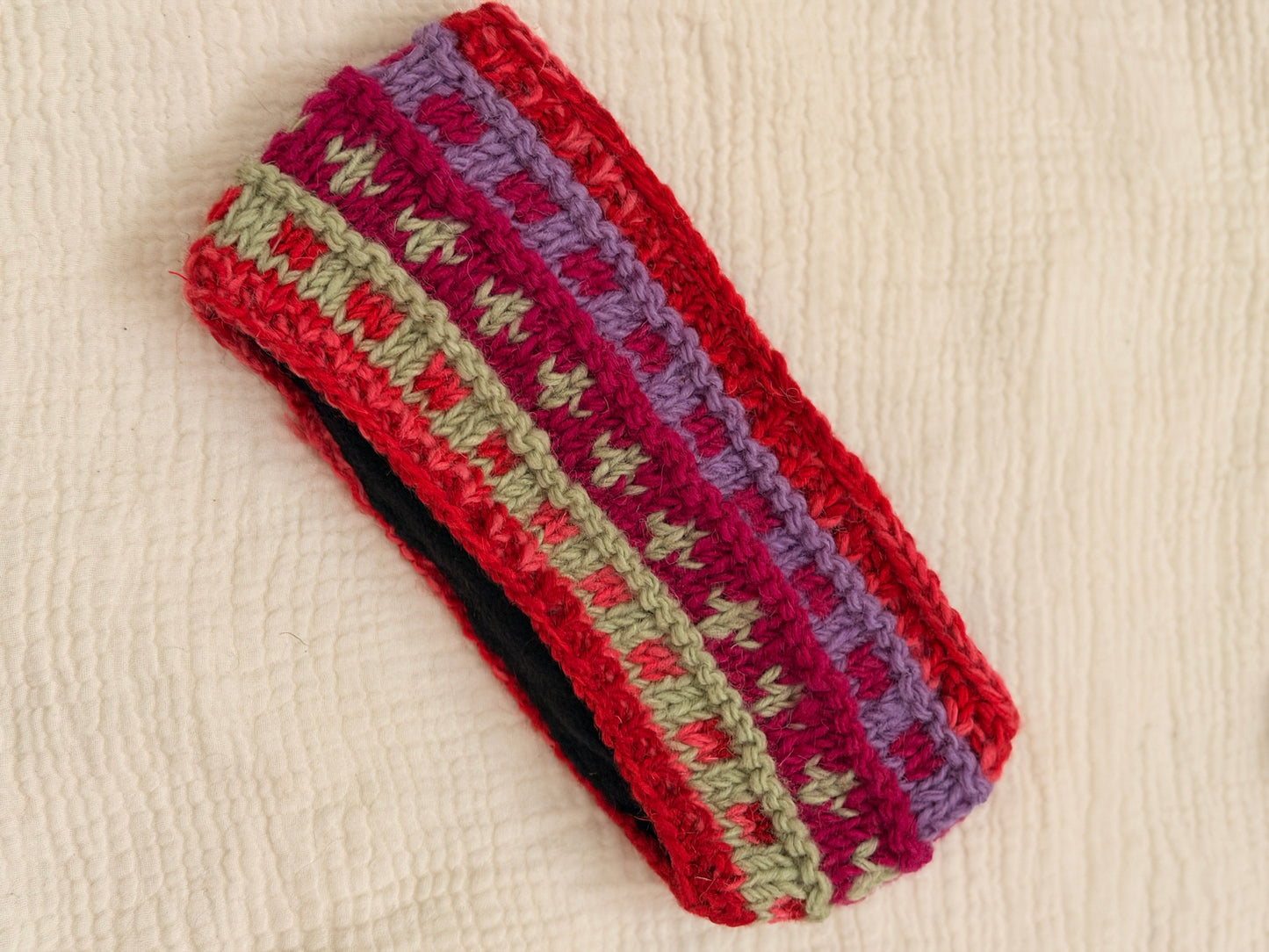 Hand Knit Wool Headband, Fleece Lined Ear Warmer, Colorful Winter Headband, Made in Nepal