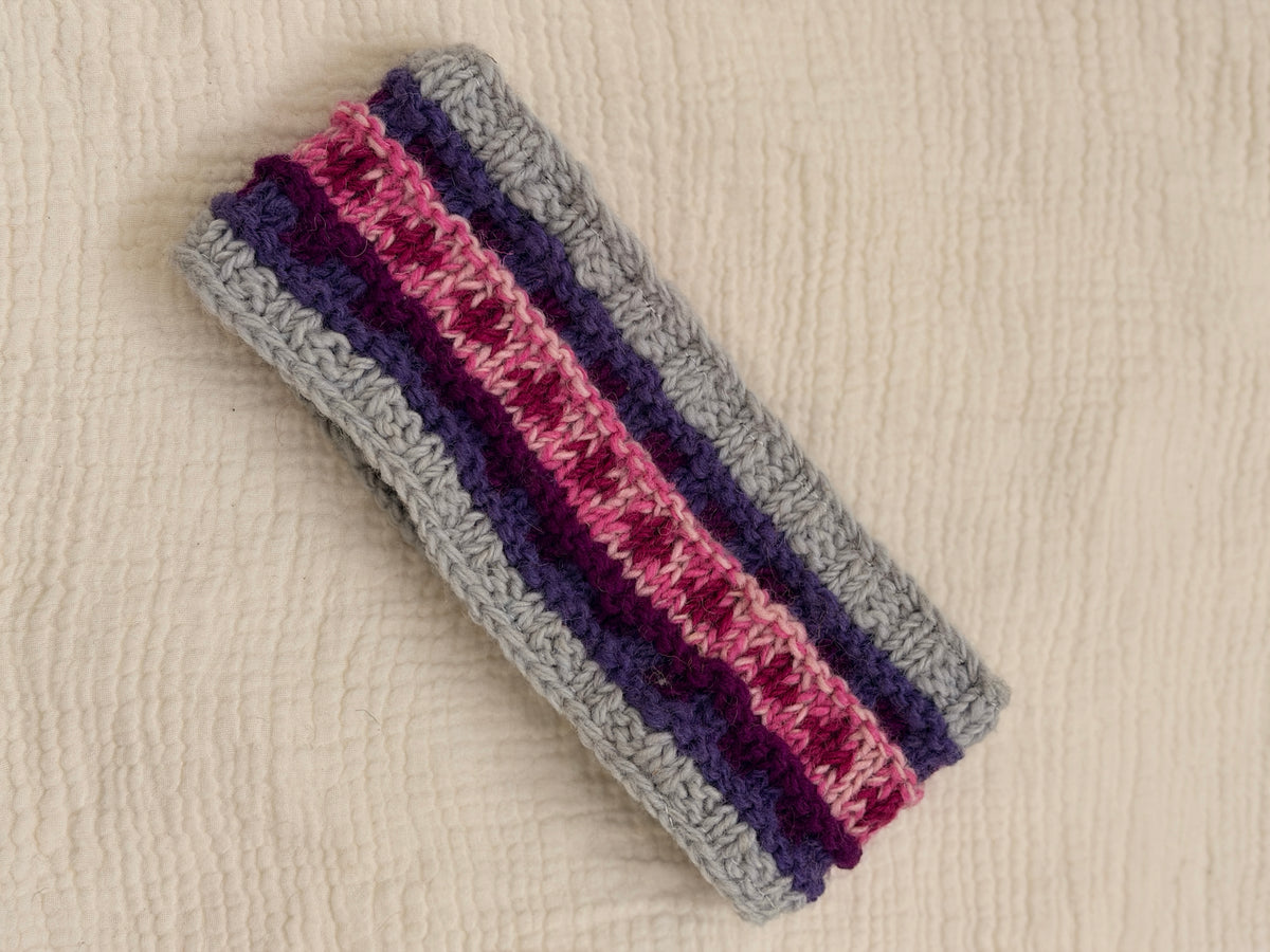 Hand Knit Wool Headband, Fleece Lined Ear Warmer, Colorful Winter Headband, Made in Nepal