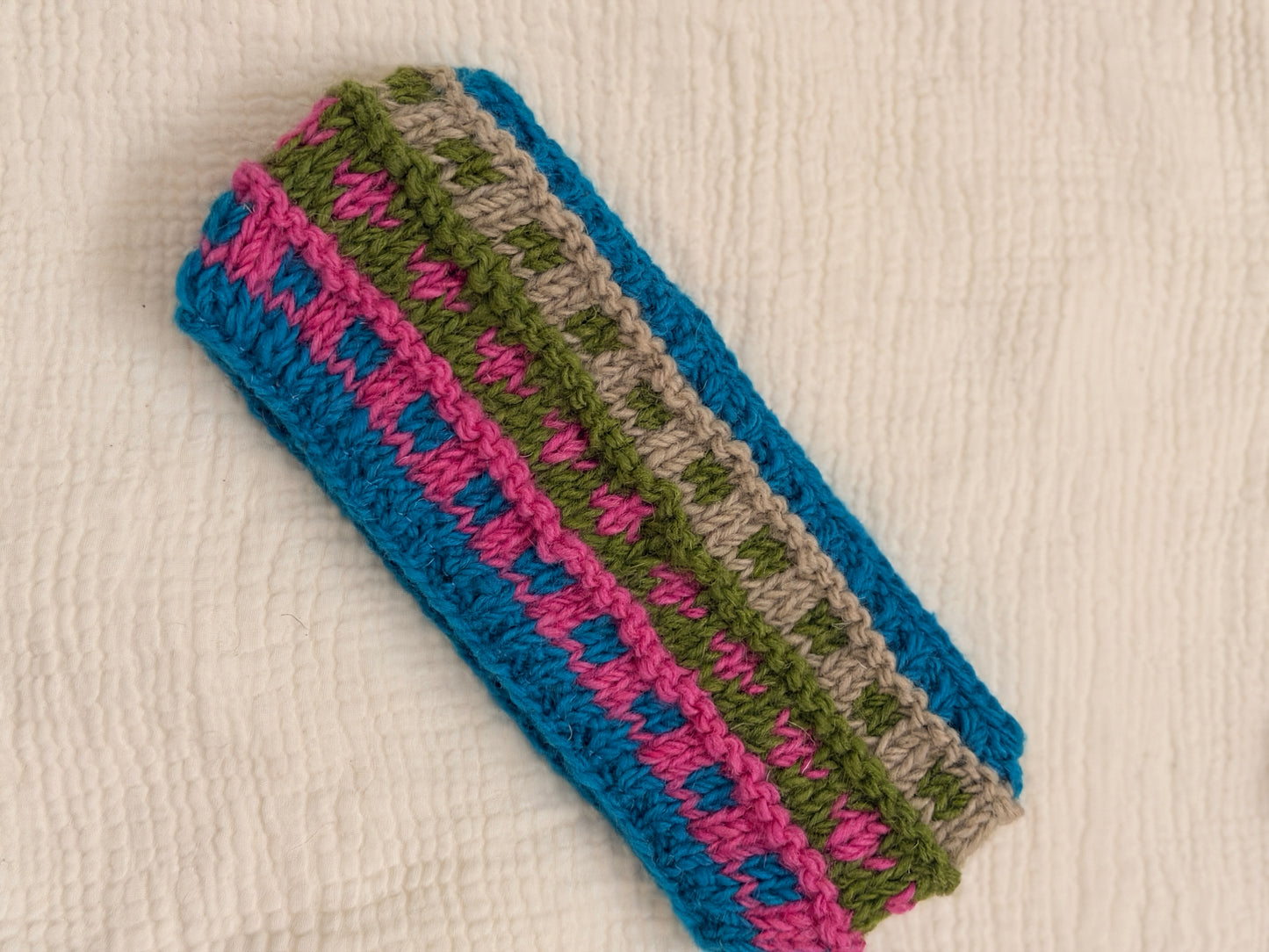 Hand Knit Wool Headband, Fleece Lined Ear Warmer, Colorful Winter Headband, Made in Nepal
