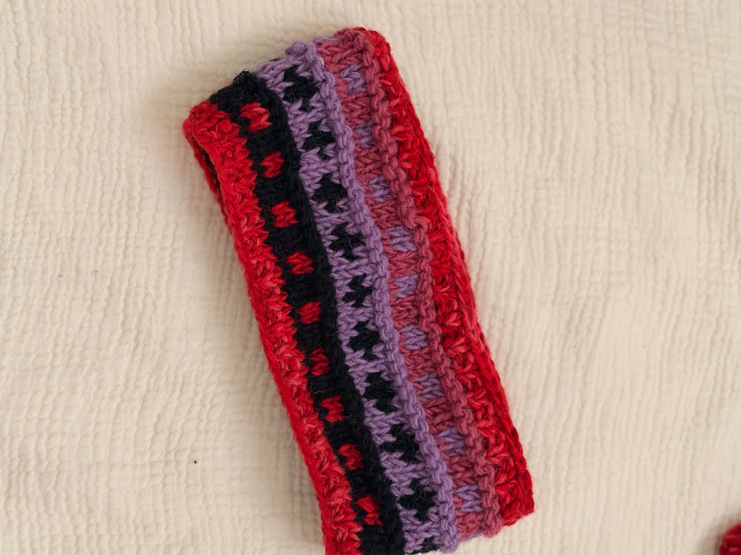 Hand Knit Wool Headband, Fleece Lined Ear Warmer, Colorful Winter Headband, Made in Nepal