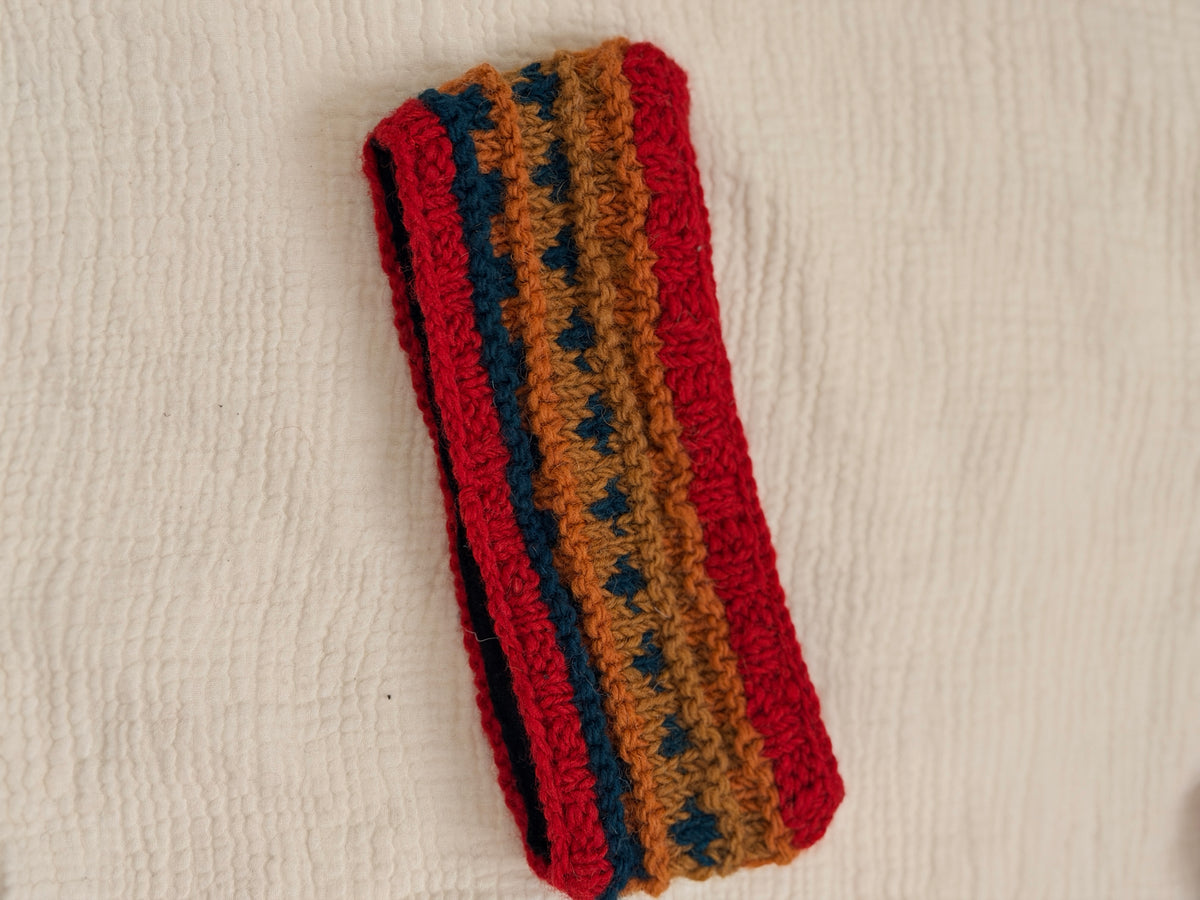 Hand Knit Wool Headband, Fleece Lined Ear Warmer, Colorful Winter Headband, Made in Nepal