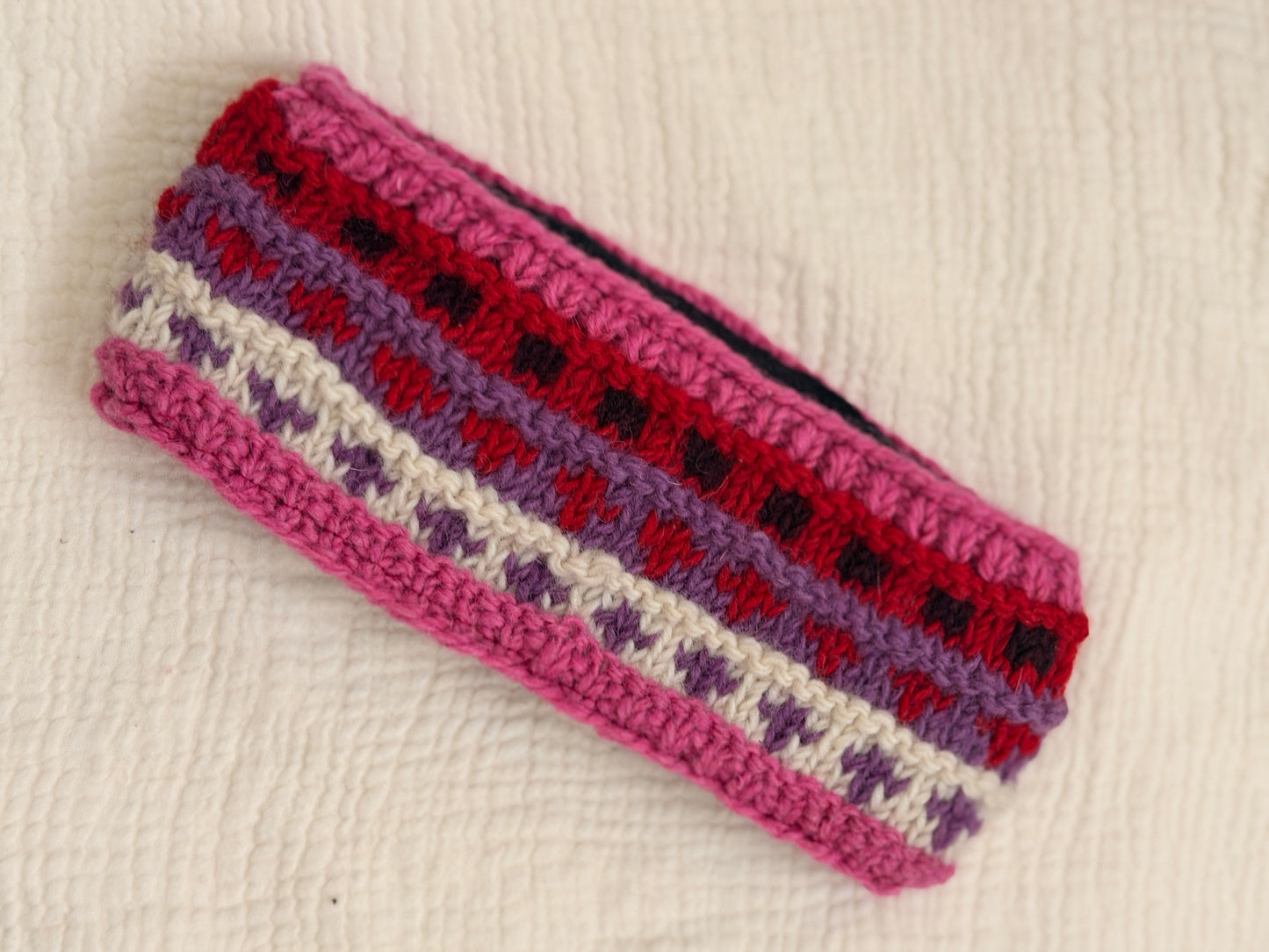 Hand Knit Wool Headband, Fleece Lined Ear Warmer, Colorful Winter Headband, Made in Nepal