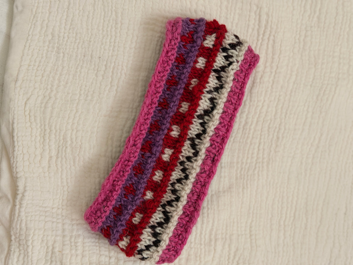 Hand Knit Wool Headband, Fleece Lined Ear Warmer, Colorful Winter Headband, Made in Nepal