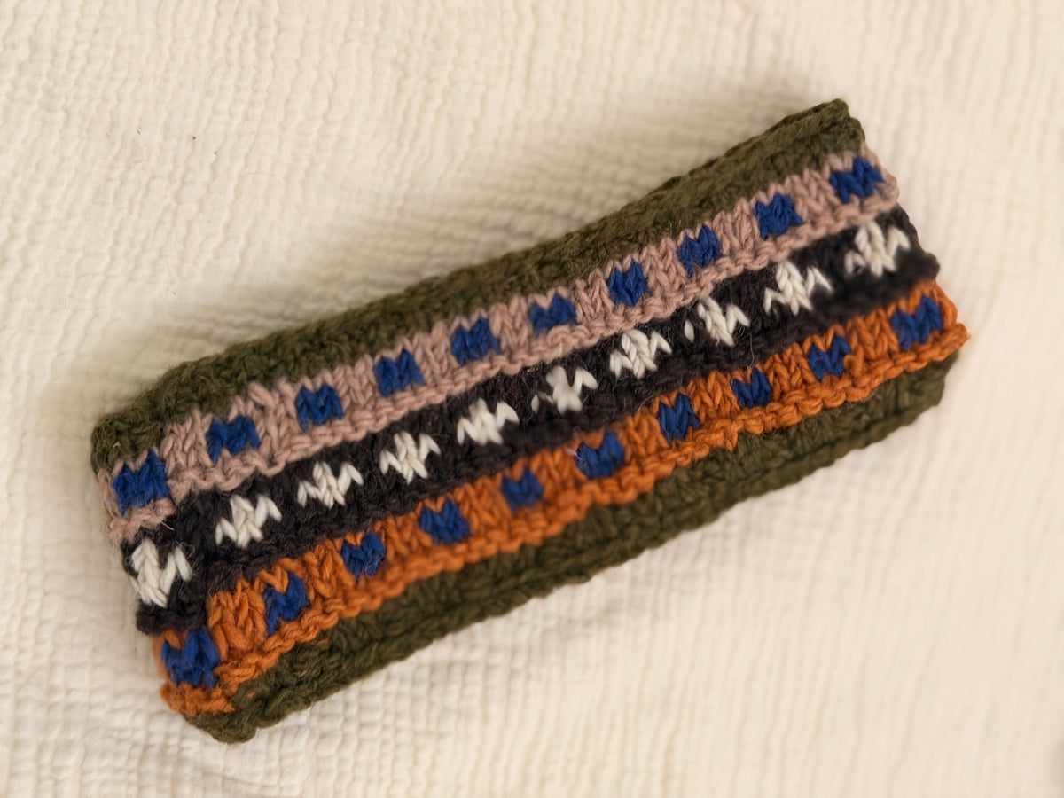 Hand Knit Wool Headband, Fleece Lined Ear Warmer, Colorful Winter Headband, Made in Nepal