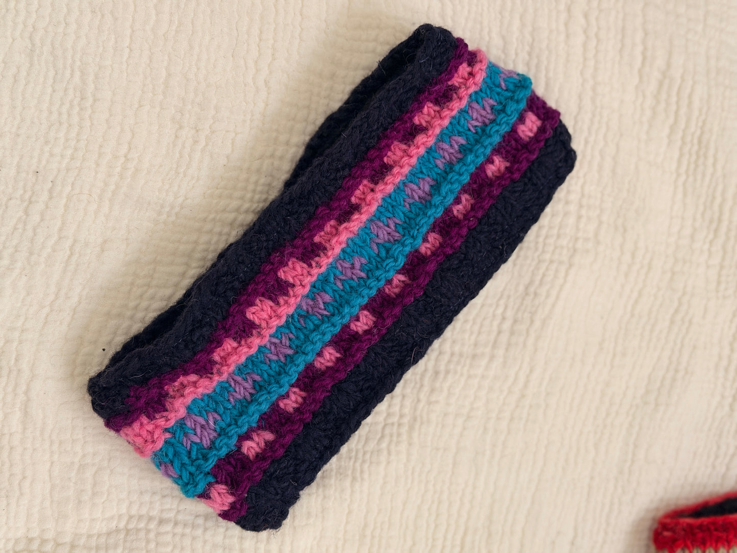 Hand Knit Wool Headband, Fleece Lined Ear Warmer, Colorful Winter Headband, Made in Nepal