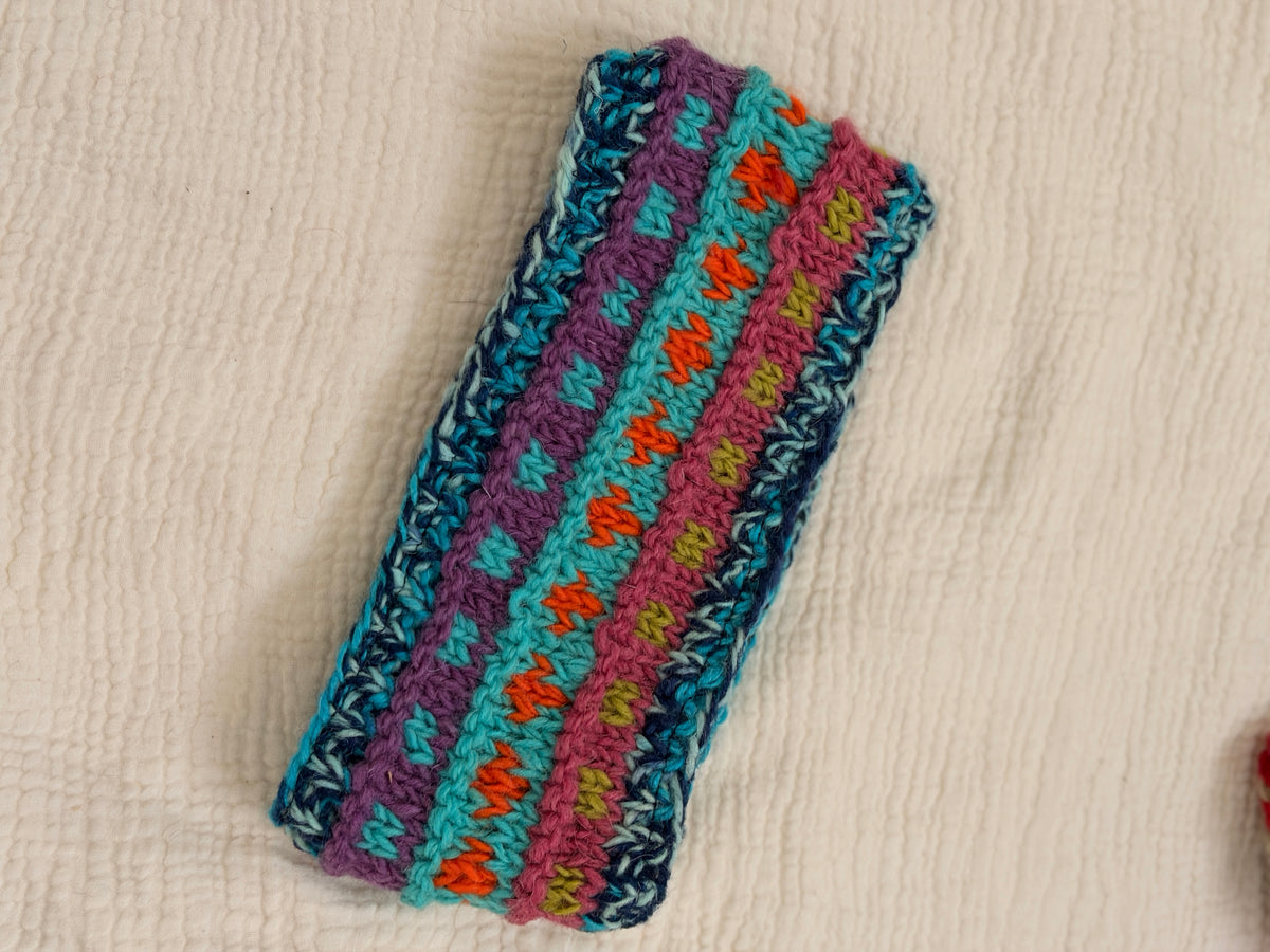 Hand Knit Wool Headband, Fleece Lined Ear Warmer, Colorful Winter Headband, Made in Nepal