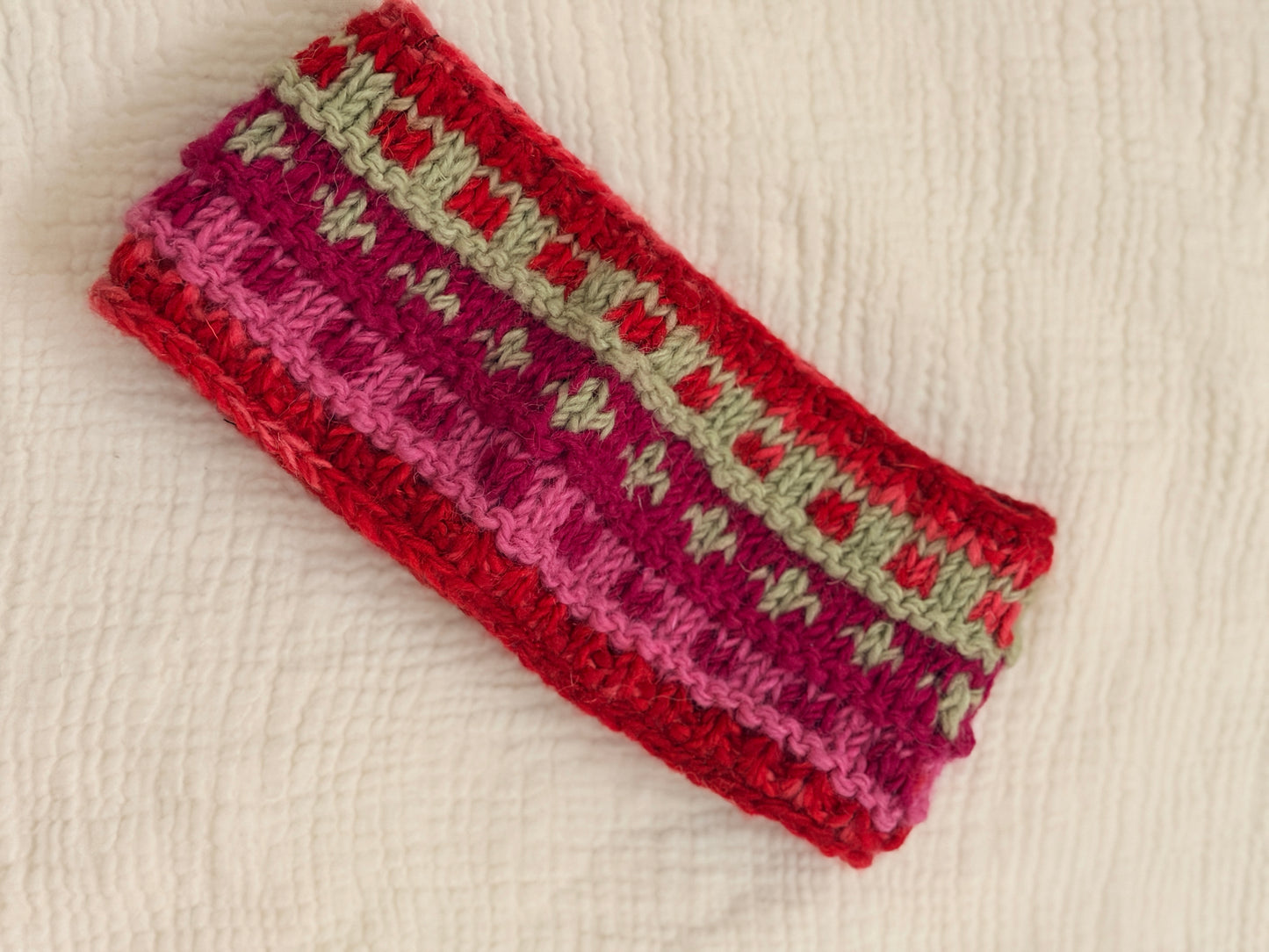 Hand Knit Wool Headband, Fleece Lined Ear Warmer, Colorful Winter Headband, Made in Nepal