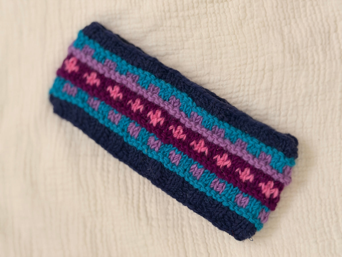 Hand Knit Wool Headband, Fleece Lined Ear Warmer, Colorful Winter Headband, Made in Nepal