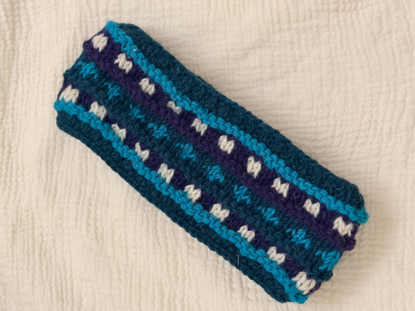 Hand Knit Wool Headband, Fleece Lined Ear Warmer, Colorful Winter Headband, Made in Nepal