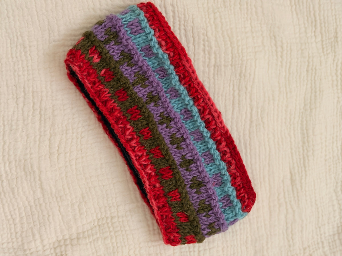Hand Knit Wool Headband, Fleece Lined Ear Warmer, Colorful Winter Headband, Made in Nepal