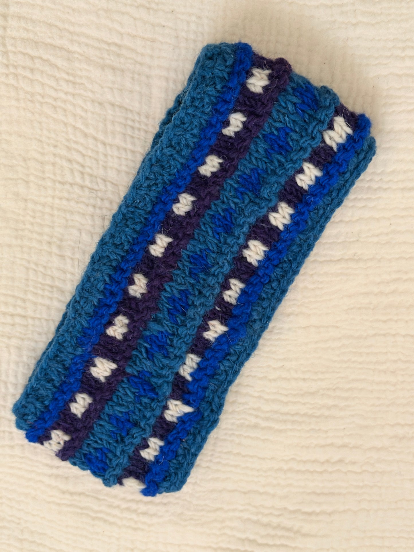 Hand Knit Wool Headband, Fleece Lined Ear Warmer, Colorful Winter Headband, Made in Nepal