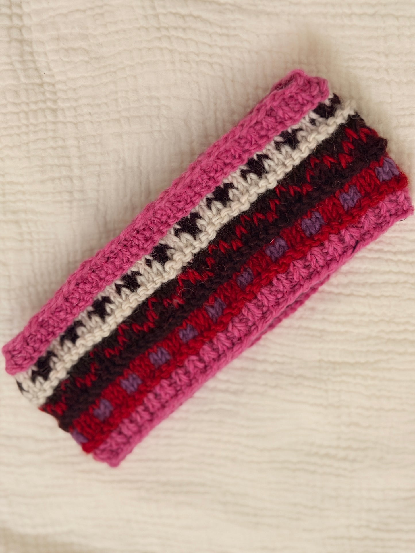 Hand Knit Wool Headband, Fleece Lined Ear Warmer, Colorful Winter Headband, Made in Nepal