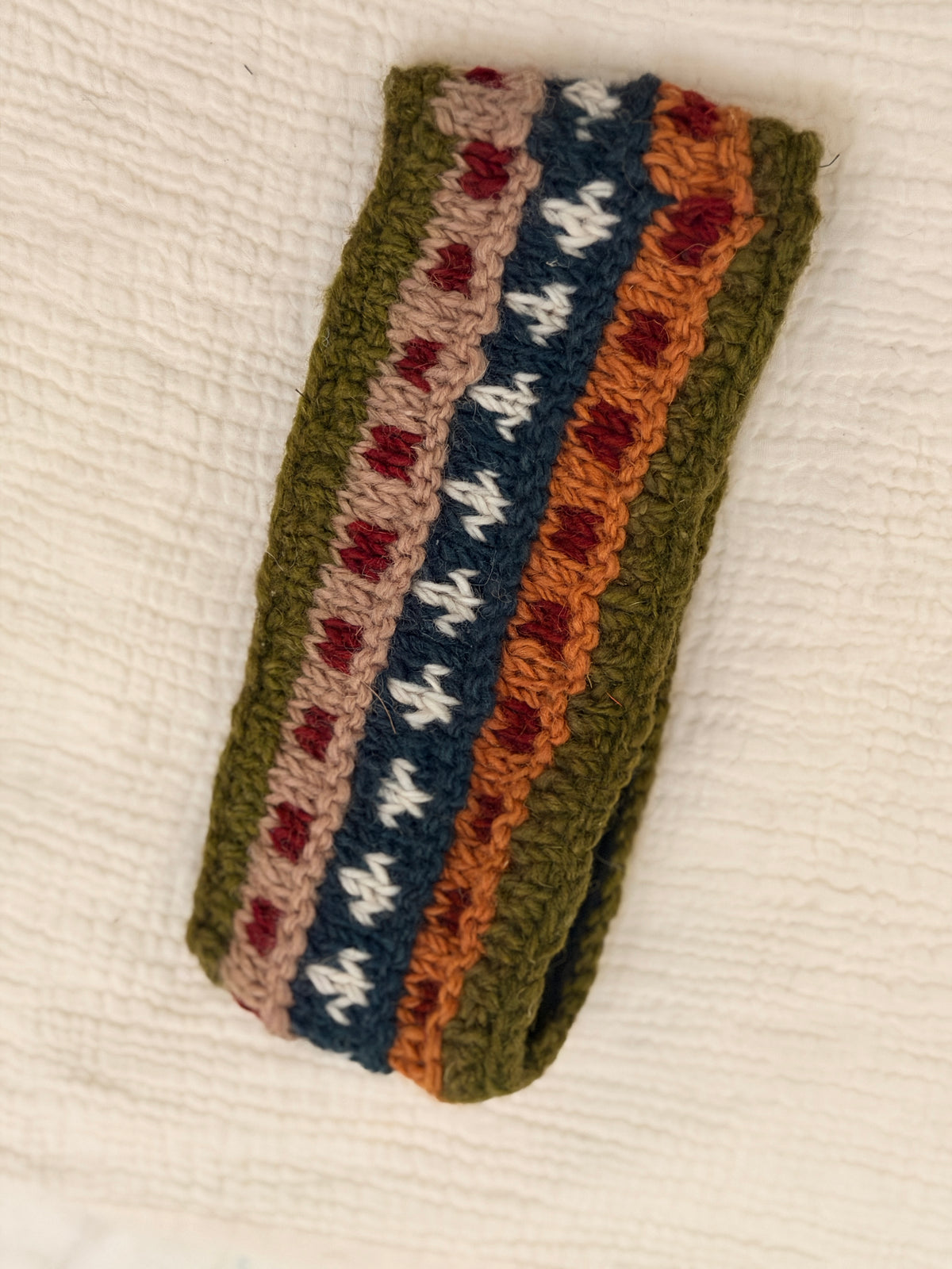 Hand Knit Wool Headband, Fleece Lined Ear Warmer, Colorful Winter Headband, Made in Nepal