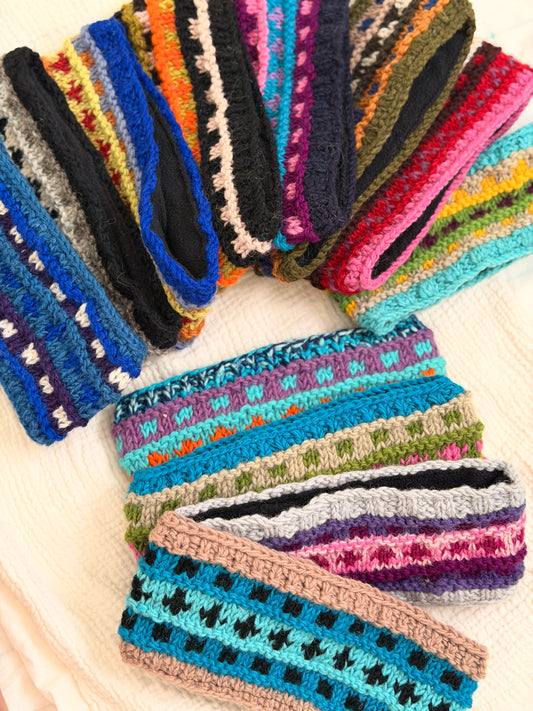 Hand Knit Wool Headband, Fleece Lined Ear Warmer, Colorful Winter Headband, Made in Nepal