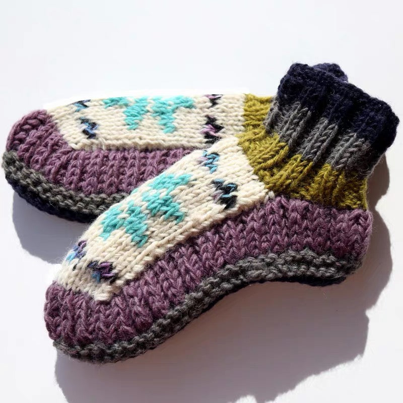 Hand Knit Wool Slippers, Fleece Lined Slipper Socks, Colorful House Slippers, Handmade in Nepal