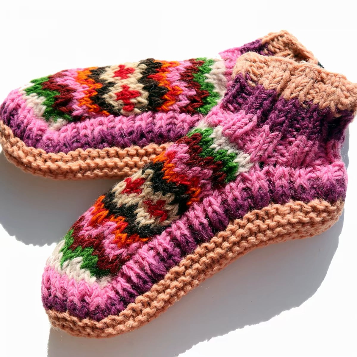 Hand Knit Wool Slippers, Fleece Lined Slipper Socks, Colorful House Slippers, Handmade in Nepal