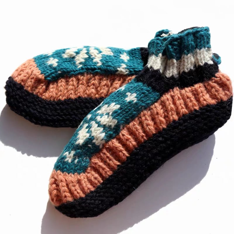 Hand Knit Wool Slippers, Fleece Lined Slipper Socks, Colorful House Slippers, Handmade in Nepal