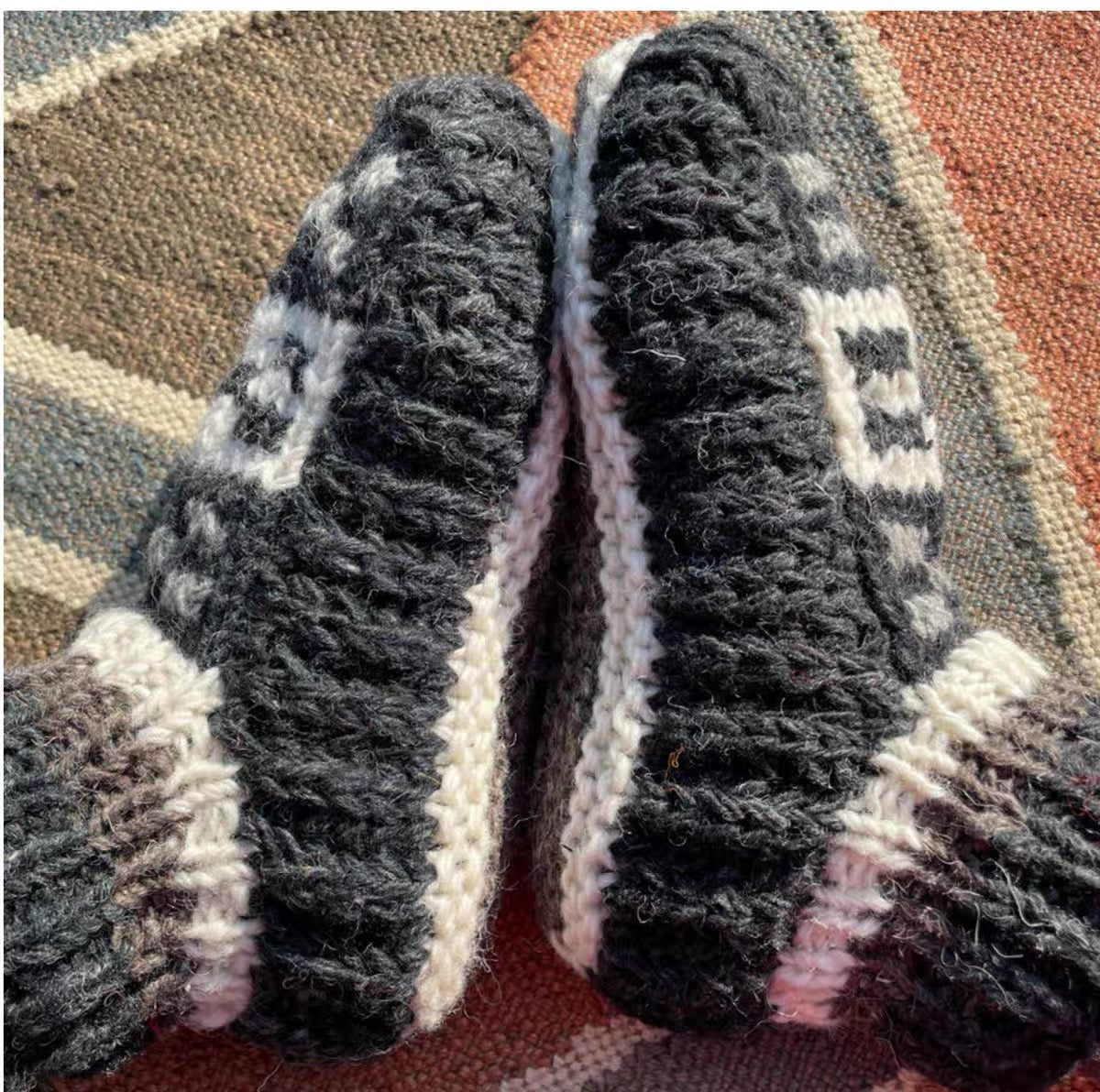 Hand Knit Wool Slippers, Fleece Lined Slipper Socks, Colorful House Slippers, Handmade in Nepal