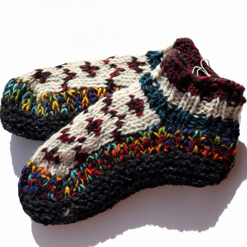 Hand Knit Wool Slippers, Fleece Lined Slipper Socks, Colorful House Slippers, Handmade in Nepal