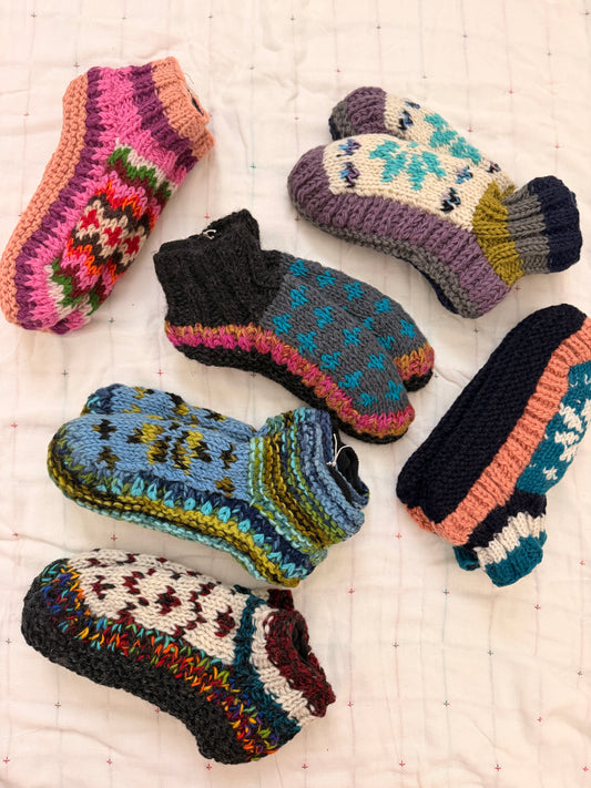 Hand Knit Wool Slippers, Fleece Lined Slipper Socks, Colorful House Slippers, Handmade in Nepal