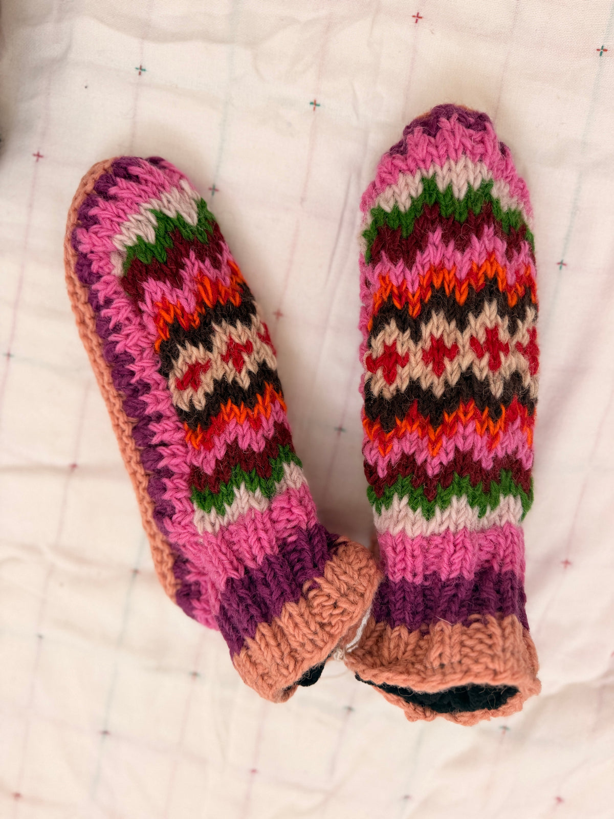 Hand Knit Wool Slippers, Fleece Lined Slipper Socks, Colorful House Slippers, Handmade in Nepal