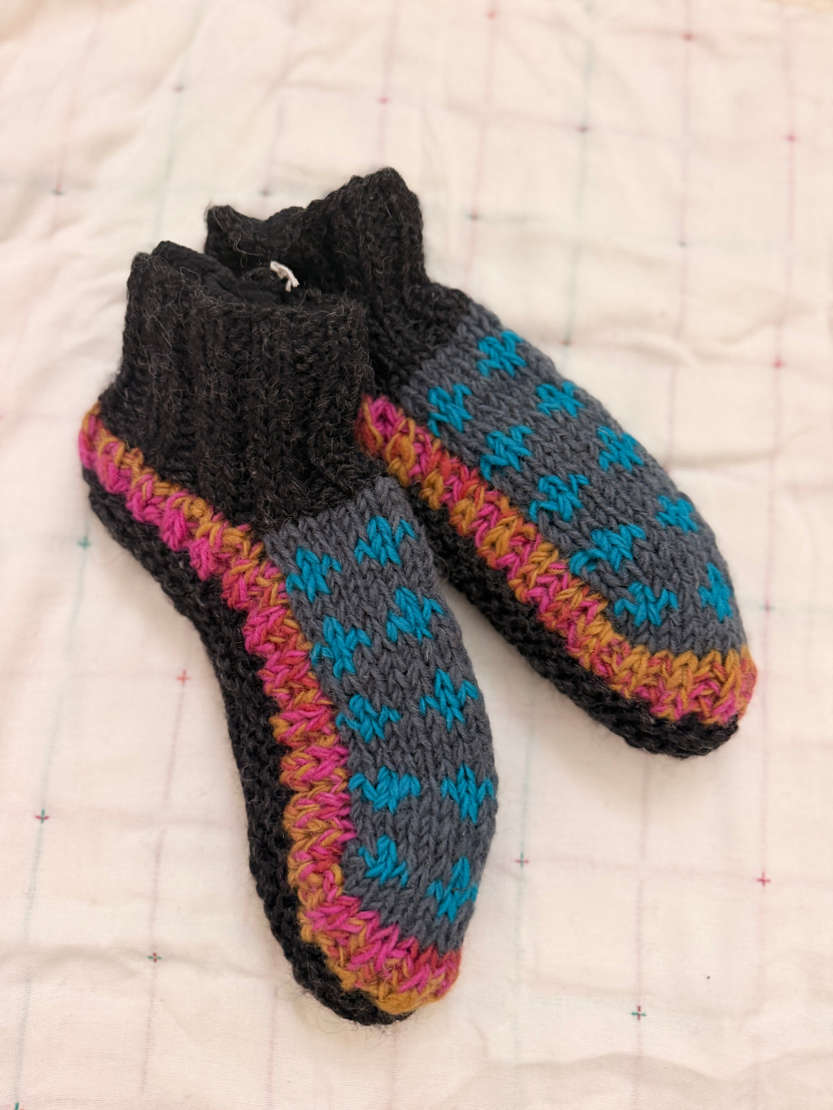 Hand Knit Wool Slippers, Fleece Lined Slipper Socks, Colorful House Slippers, Handmade in Nepal