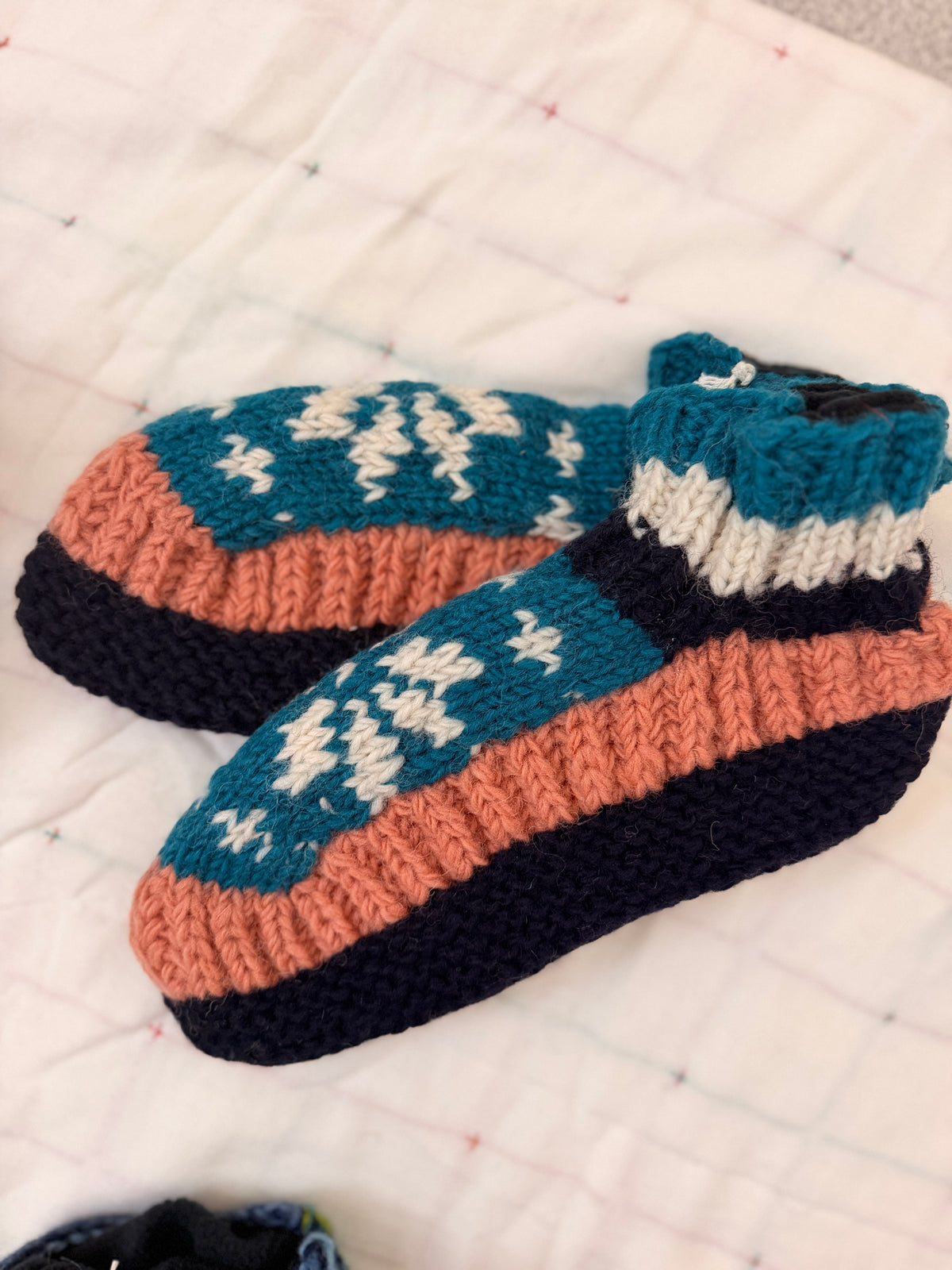 Hand Knit Wool Slippers, Fleece Lined Slipper Socks, Colorful House Slippers, Handmade in Nepal
