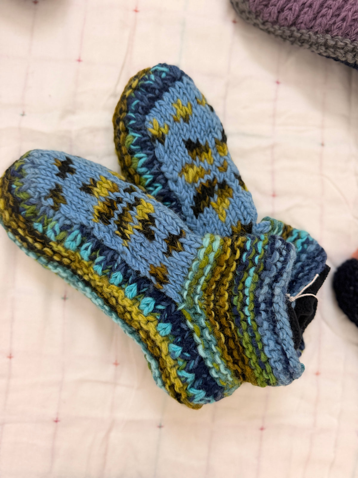 Hand Knit Wool Slippers, Fleece Lined Slipper Socks, Colorful House Slippers, Handmade in Nepal