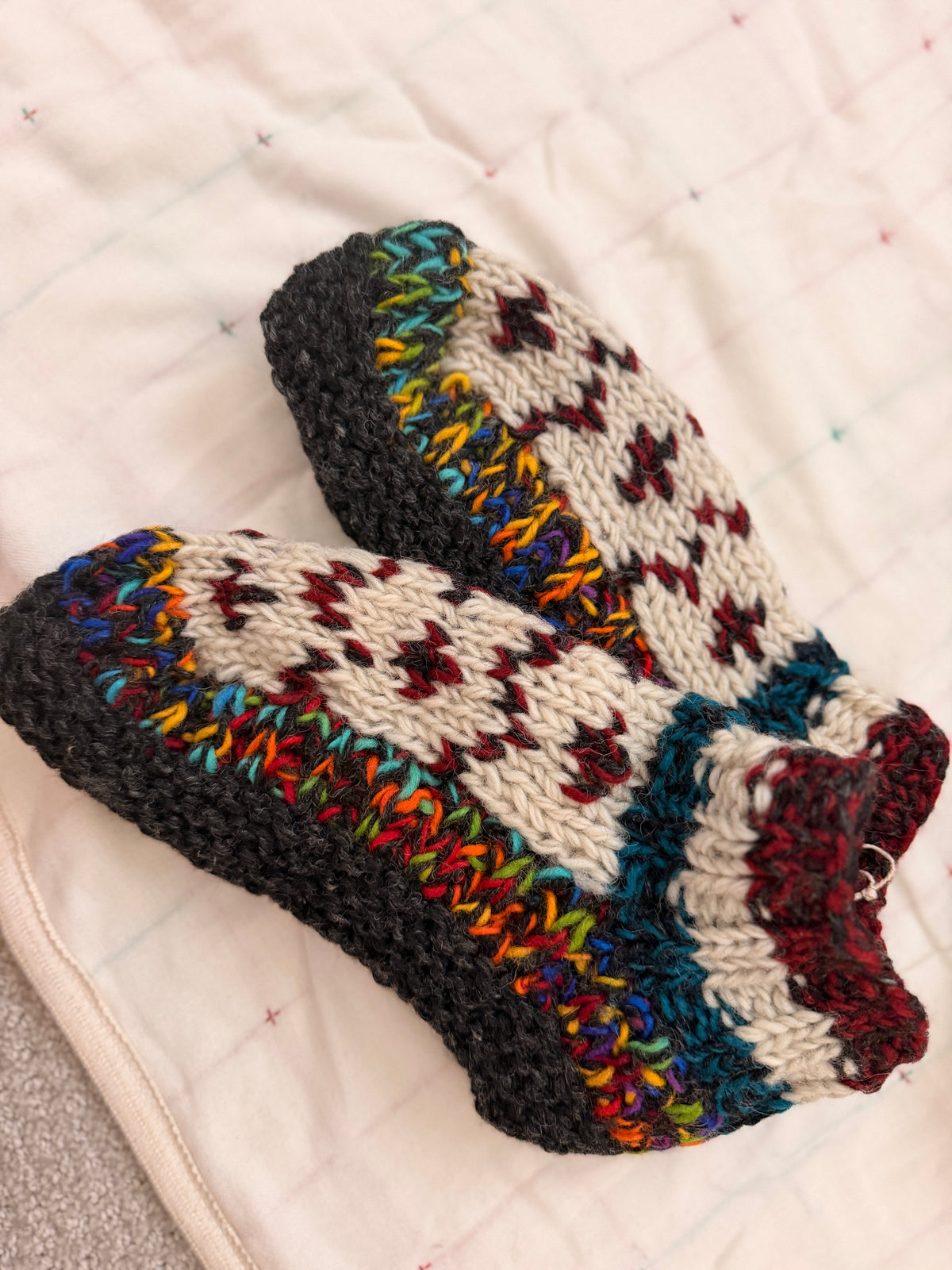 Hand Knit Wool Slippers, Fleece Lined Slipper Socks, Colorful House Slippers, Handmade in Nepal