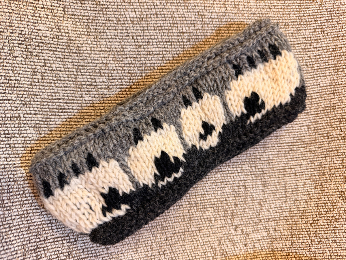 Hand Knit Wool Ear Warmer – Folk Sheepl Pattern | Fleece Lined | One of a Kind | Made in Nepal