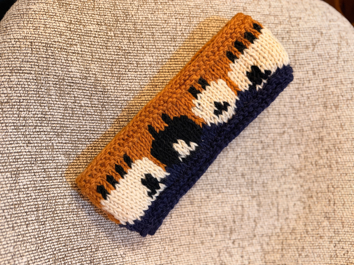 Hand Knit Wool Ear Warmer – Folk Sheepl Pattern | Fleece Lined | One of a Kind | Made in Nepal