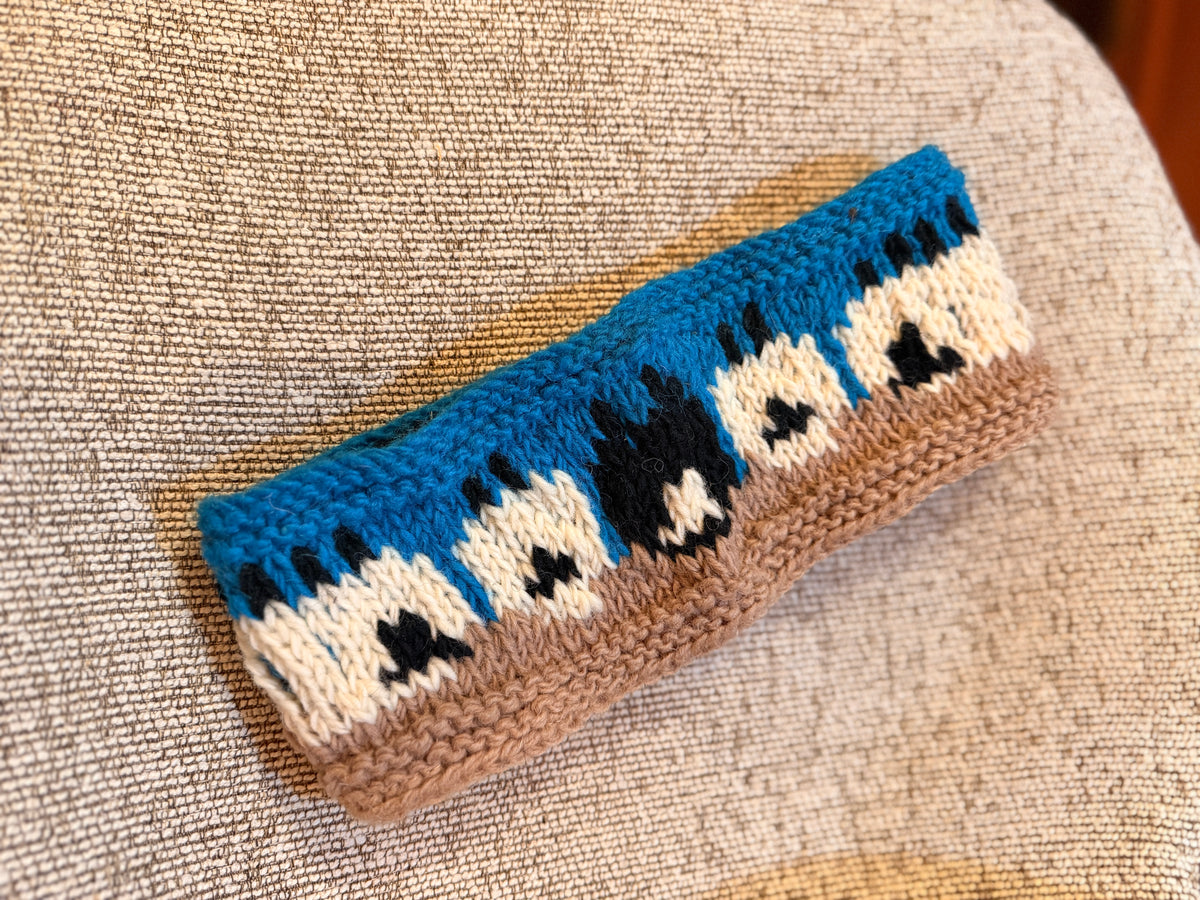 Hand Knit Wool Ear Warmer – Folk Sheepl Pattern | Fleece Lined | One of a Kind | Made in Nepal